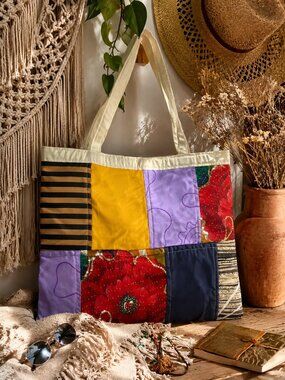 Handmade Boho Patchwork Quilted Tote Bag - One of a Kind!